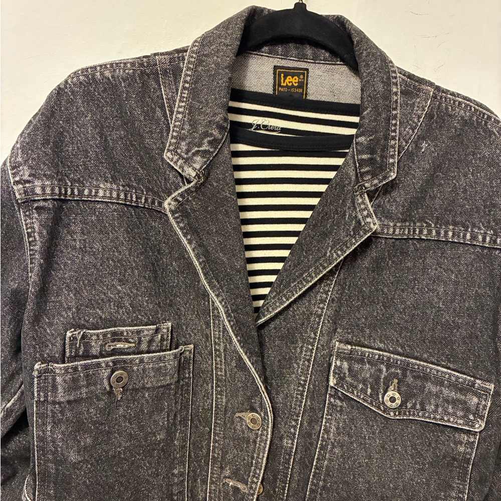 Vintage Lee Black Washed Cropped Denim Jacket Small - Picture 3 of 14